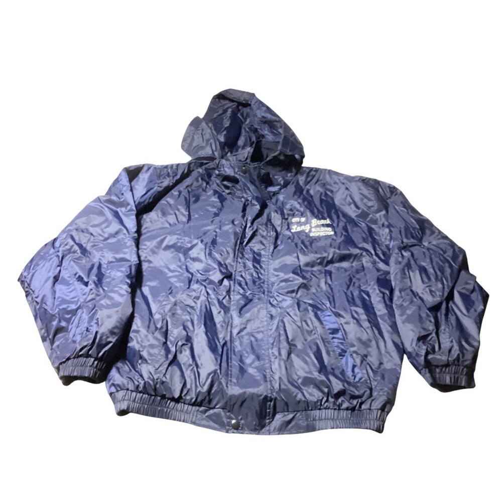 LA Custom Jackets: Navy Blue, Hooded Jacket, "City of Long Beach Inspector", XL